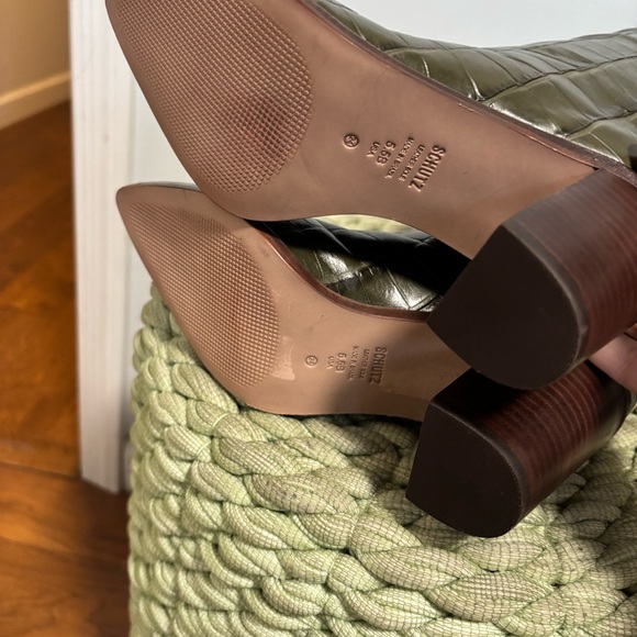 NEW Schutz Maryana Dark Green Leather Croc Block Knee High Boots Size 5.5 - Picture 12 of 12